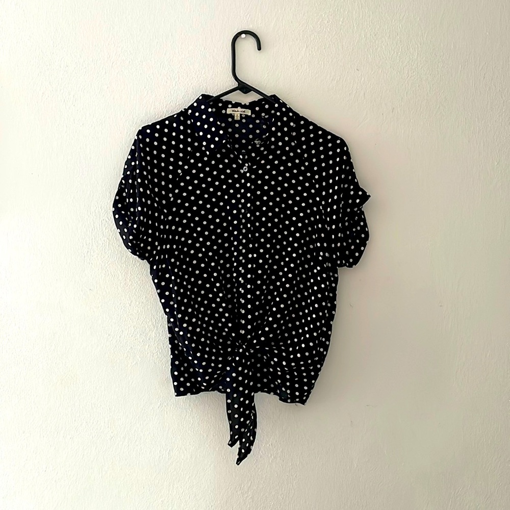 Black and white polka dot blouse